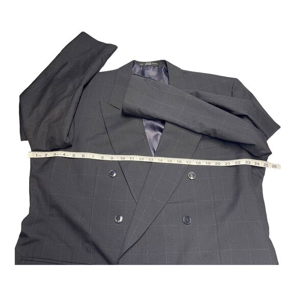 Jones New York Blazer Jacket Men 46L Blue Check 100%% Wool Notch Double Breasted - Picture 5 of 10
